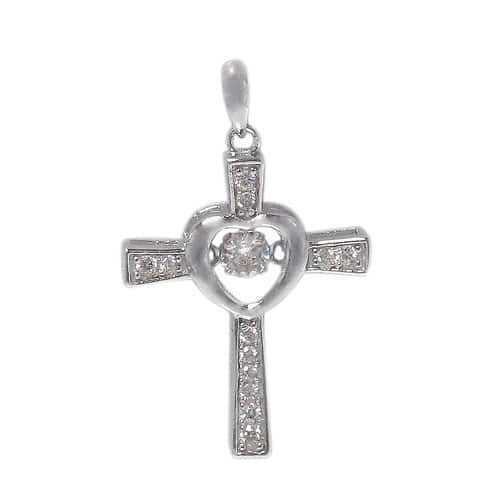 925 Sterling Silver Cross Pendant with CZ - CHCZ7213 White