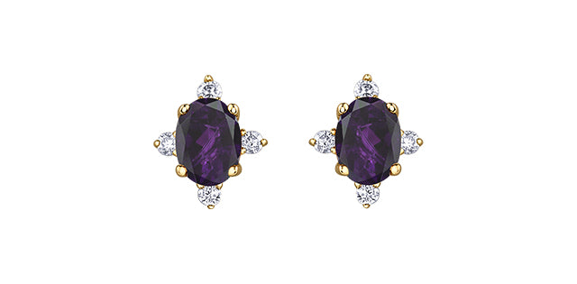 Oval birthstone earrings with diamonds 10k gold