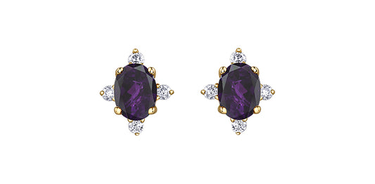 Oval birthstone earrings with diamonds 10k gold