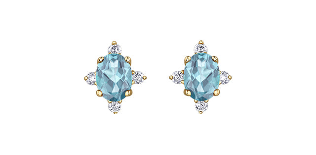 Oval birthstone earrings with diamonds 10k gold