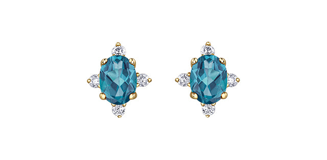Oval birthstone earrings with diamonds 10k gold