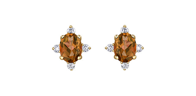 Oval birthstone earrings with diamonds 10k gold