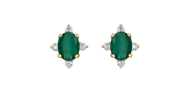 Oval birthstone earrings with diamonds 10k gold