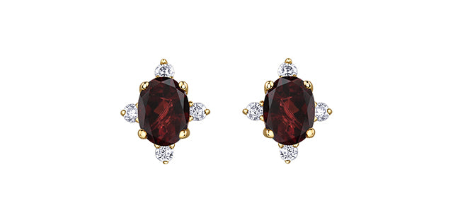 Oval birthstone earrings with diamonds 10k gold