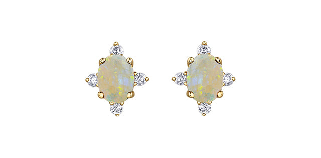 Oval birthstone earrings with diamonds 10k gold