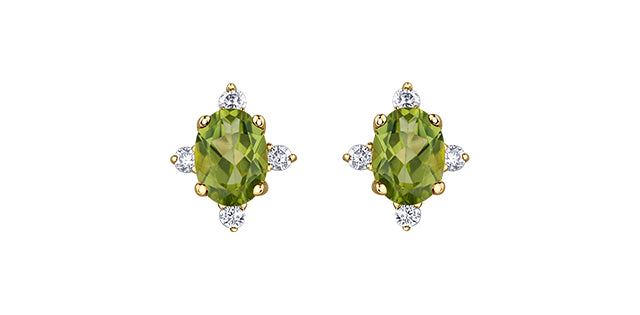 Oval birthstone earrings with diamonds 10k gold