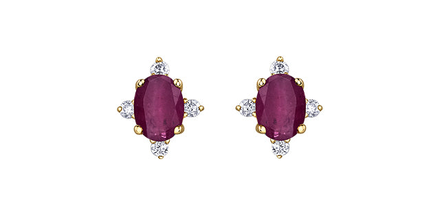 Oval birthstone earrings with diamonds 10k gold