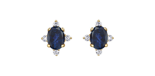 Oval birthstone earrings with diamonds 10k gold