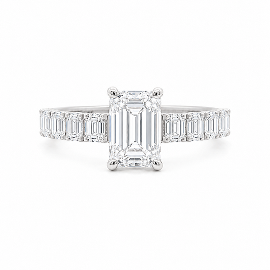 Emerald-Cut Diamond Engagement Ring with Emerald Diamond Band