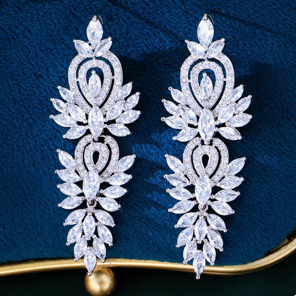 Vintage-Inspired Long Luxury Bridal Earrings – Gorgeous Big CZ Dangle Earrings for Women’s Wedding & Party Jewelry