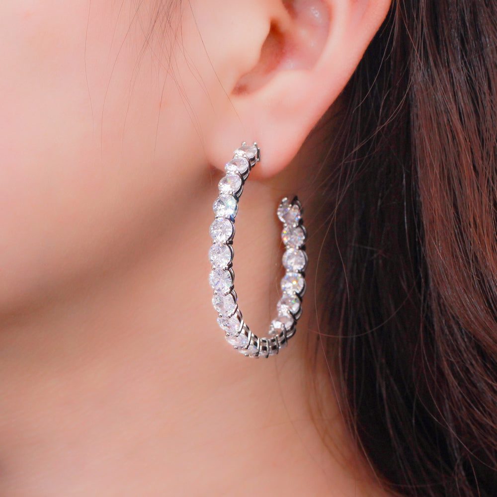 Bling Iced Out CZ Large Hoop Earrings – Round Cubic Zirconia Luxury Bridal & Party Jewelry for Women