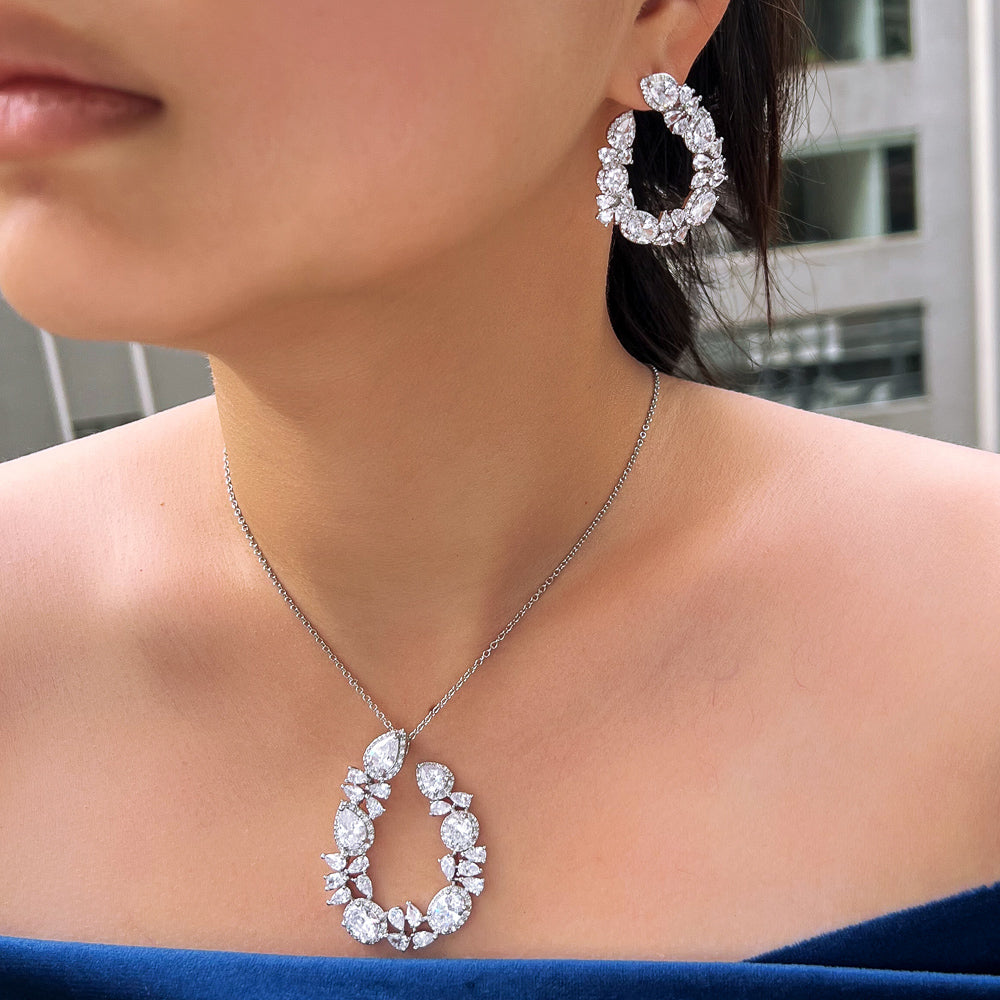 Trendy Chain Link Jewelry Set with Fancy Stones – Statement Necklace & Earrings for Women’s Party Wear