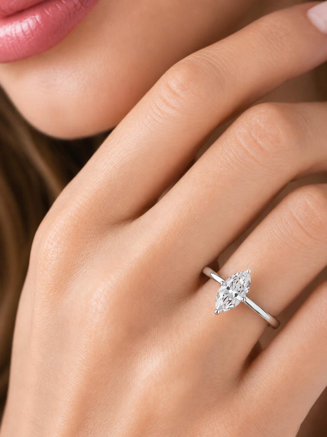 14K Marquis LG Diamond Engagement Ring - 1.0TW