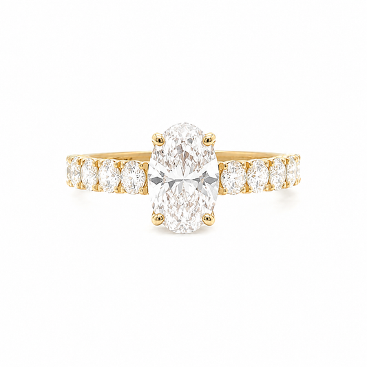 Oval Diamond Engagement Ring with oval diamonds band