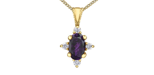 Oval birthstone pendant with diamonds 10k gold