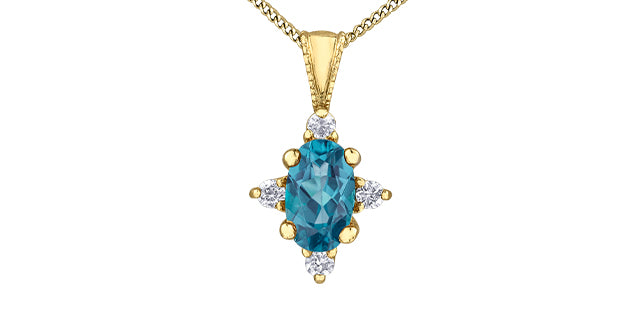 Oval birthstone pendant with diamonds 10k gold