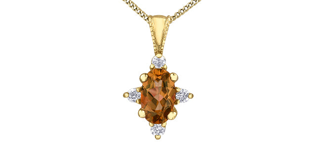Oval birthstone pendant with diamonds 10k gold