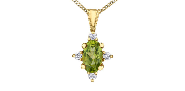 Oval birthstone pendant with diamonds 10k gold
