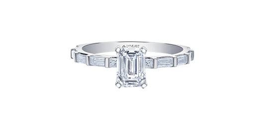 1.0ct Emerald Engagement Ring with Baguette Band 14K White Gold