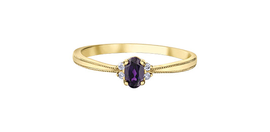 Oval Everyday Birthstone Ring with Diamond Accents in 10K Yellow Gold