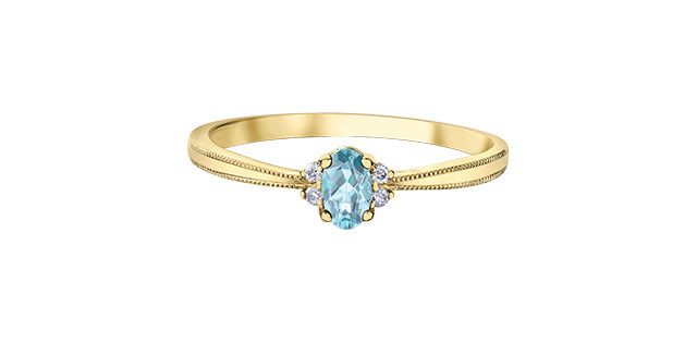 Oval Everyday Birthstone Ring with Diamond Accents in 10K Yellow Gold