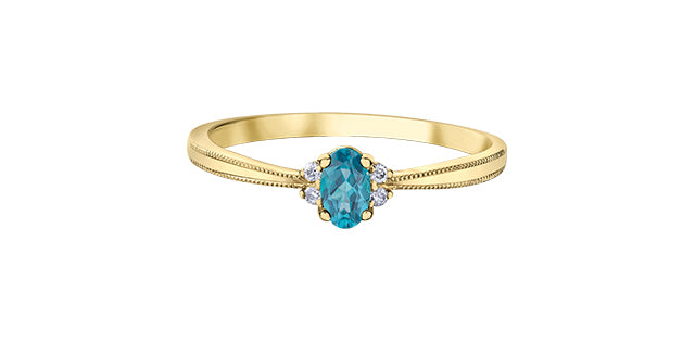 Oval Everyday Birthstone Ring with Diamond Accents in 10K Yellow Gold