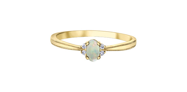 Oval Everyday Birthstone Ring with Diamond Accents in 10K Yellow Gold