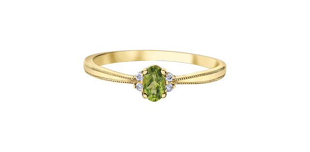 Oval Everyday Birthstone Ring with Diamond Accents in 10K Yellow Gold