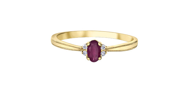 Oval Everyday Birthstone Ring with Diamond Accents in 10K Yellow Gold