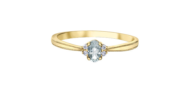 Oval Everyday Birthstone Ring with Diamond Accents in 10K Yellow Gold