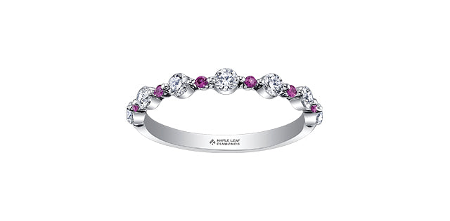 18K White Gold Ruby & Diamond Wedding Band for Women