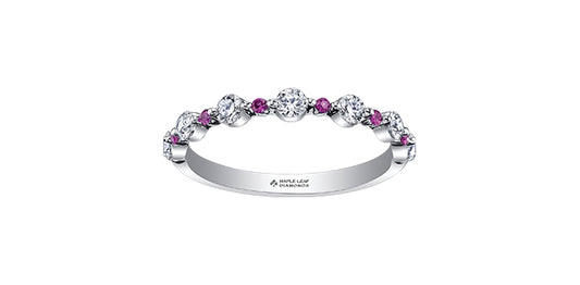 18K White Gold Ruby & Diamond Wedding Band for Women