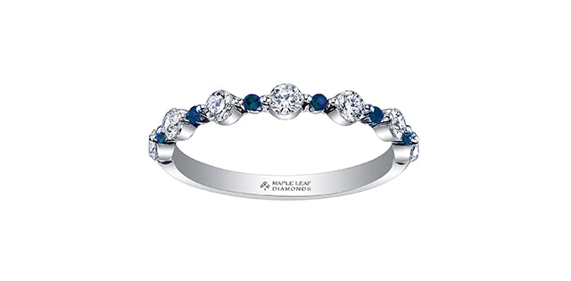 18K White Gold Sapphire & Diamond Wedding Band for Women