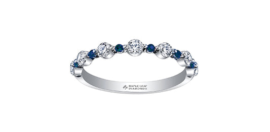 18K White Gold Sapphire & Diamond Wedding Band for Women