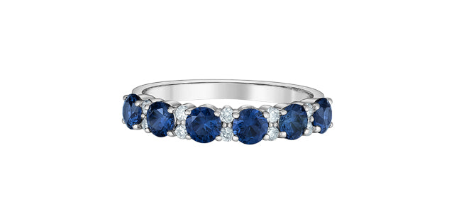 Lab-Grown Gemstone and Diamond Wedding Band in 10K Gold (Ruby, Sapphire & Emerald)