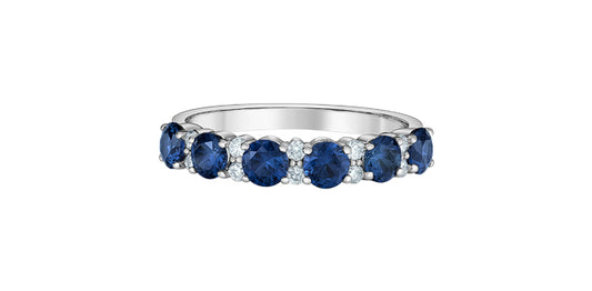 Lab-Grown Gemstone and Diamond Wedding Band in 10K Gold (Ruby, Sapphire & Emerald)