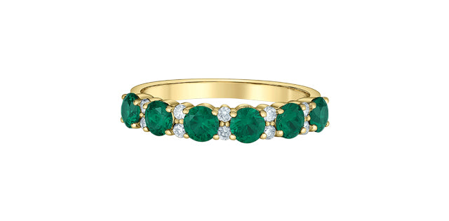 Lab-Grown Gemstone and Diamond Wedding Band in 10K Gold (Ruby, Sapphire & Emerald)