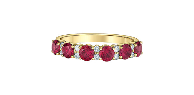 Lab-Grown Gemstone and Diamond Wedding Band in 10K Gold (Ruby, Sapphire & Emerald)