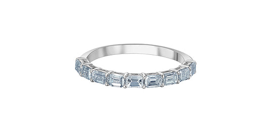 0.90ct Lab Diamond Emerald Half Eternity Wedding Band 14K White Gold