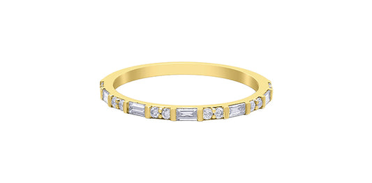 10K Yellow Gold Baguette & Round Diamond Wedding Band – 0.25 CT Natural Diamonds
