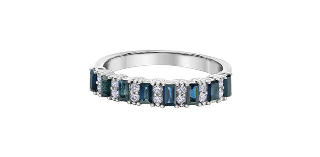 Sapphire and Diamond Wedding Band 10K White Gold