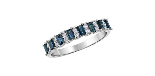 Sapphire and Diamond Wedding Band 10K White Gold