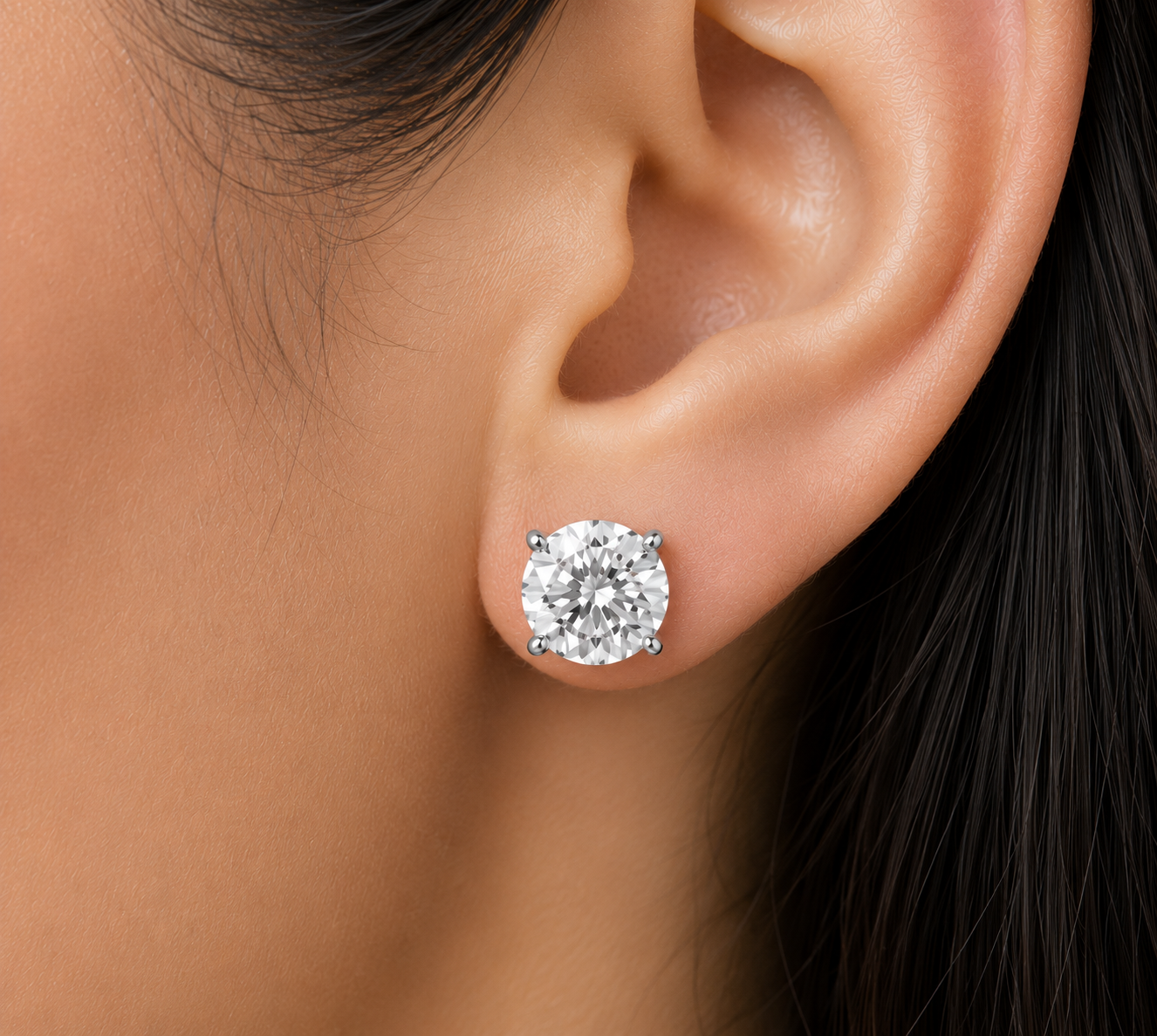 14K Round LG Diamond Solitaire Earrings - 4.0CT