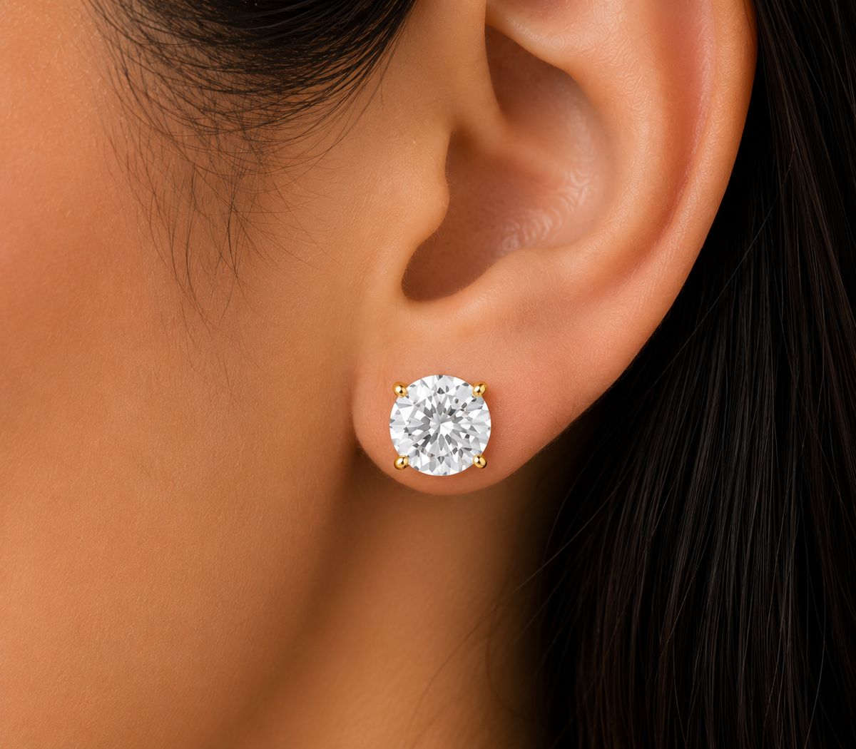 14K Round LG Diamond Solitaire Earrings - 4.0CT