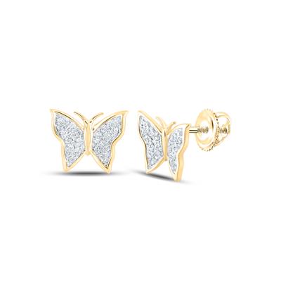 10K Gold Diamond Butterfly Stud Earrings - 1/20CTW