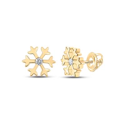 10K Gold Diamond Snowflake Stud Earrings - 1/20CTW