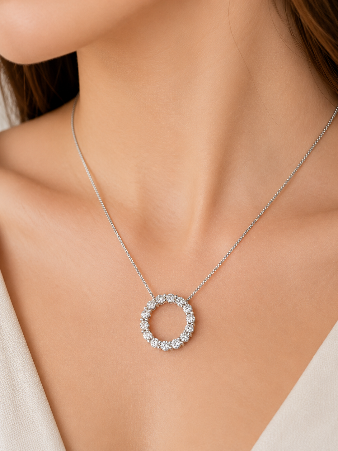Stylish Circle 1.00ct Lab Diamond Pendant in 10K White Gold