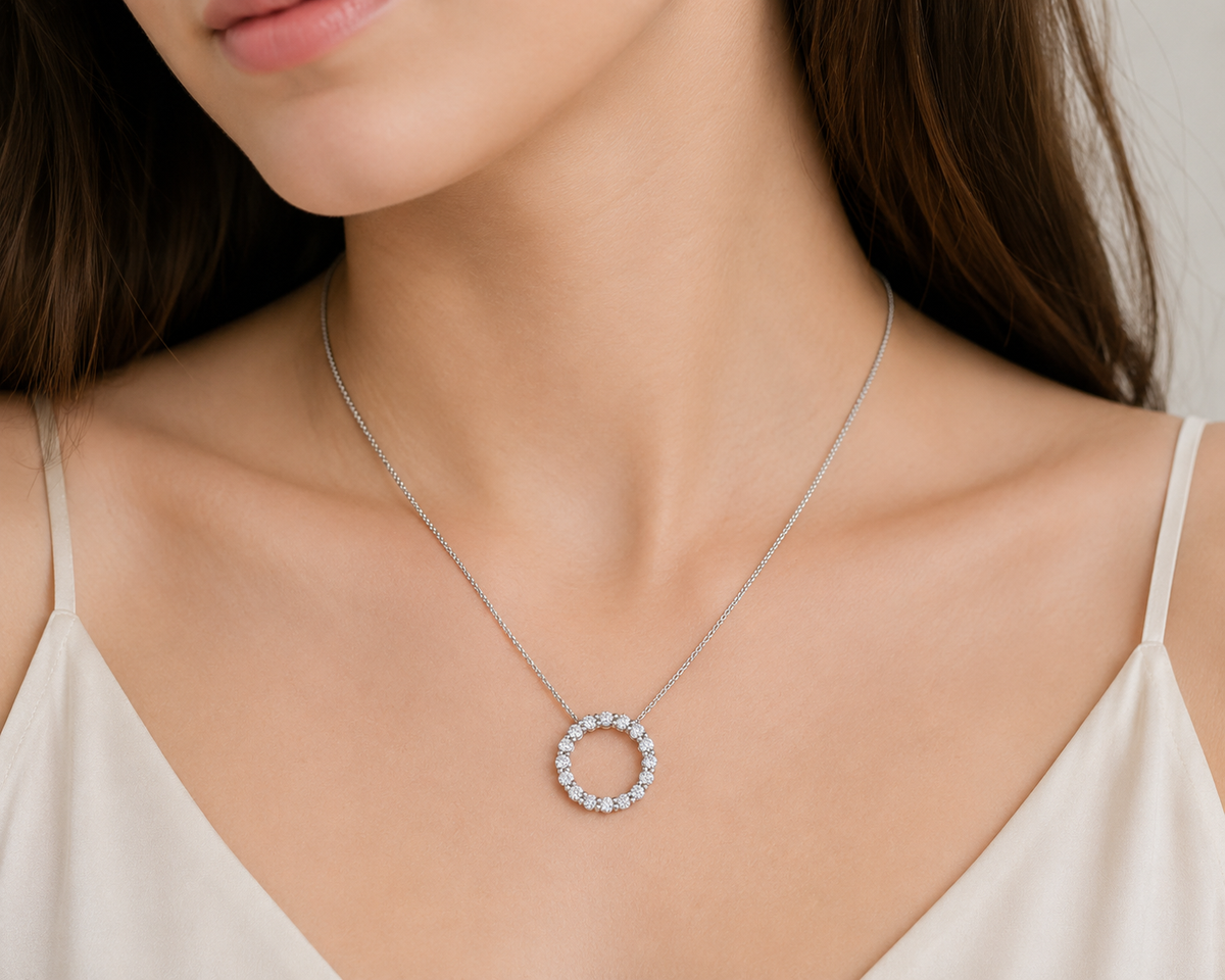 Stylish Circle 1.00ct Lab Diamond Pendant in 10K White Gold