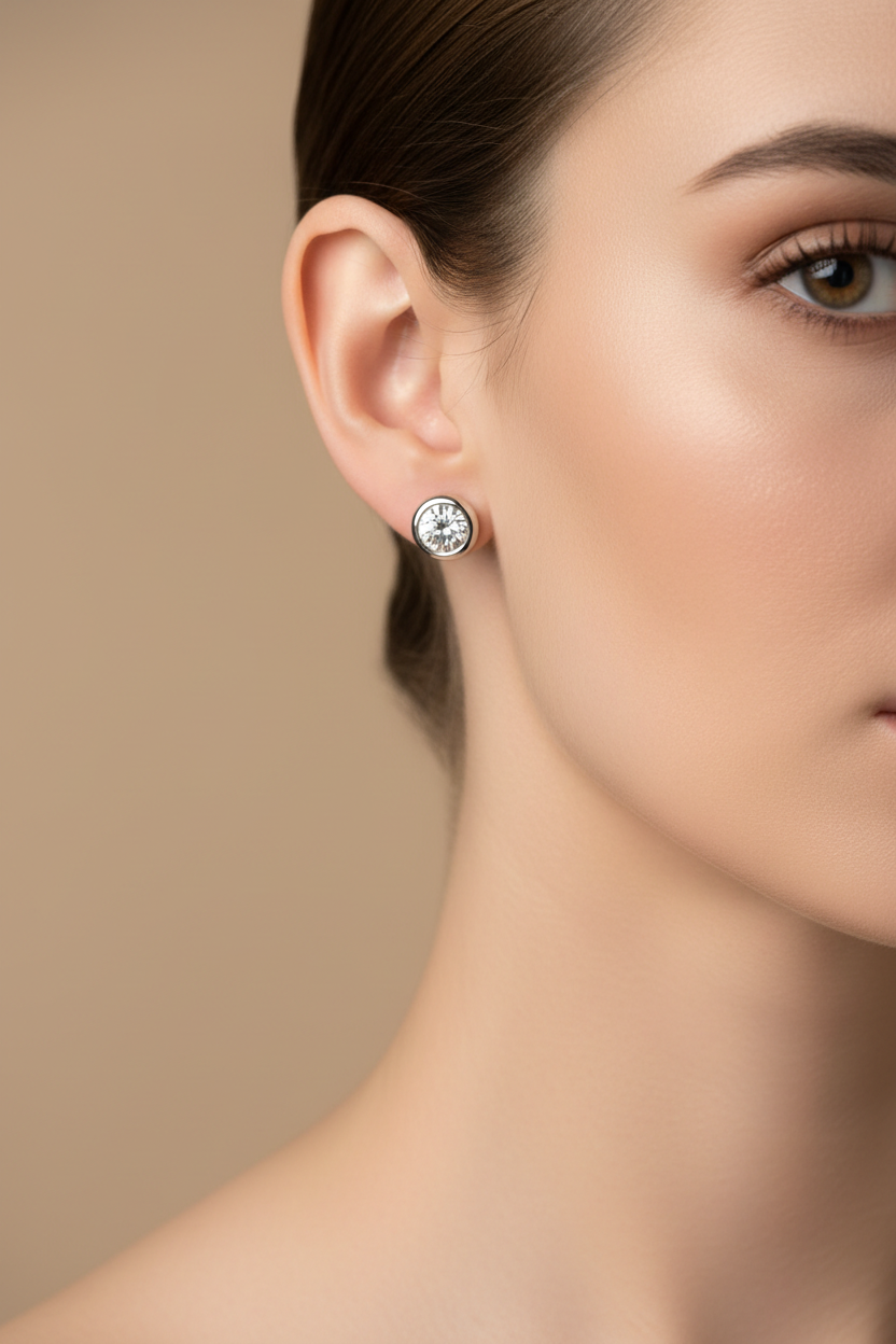 1.00ct Lab Diamond Bezel Set Solitaire Everyday Earrings in 14K Gold (White & Yellow Gold)