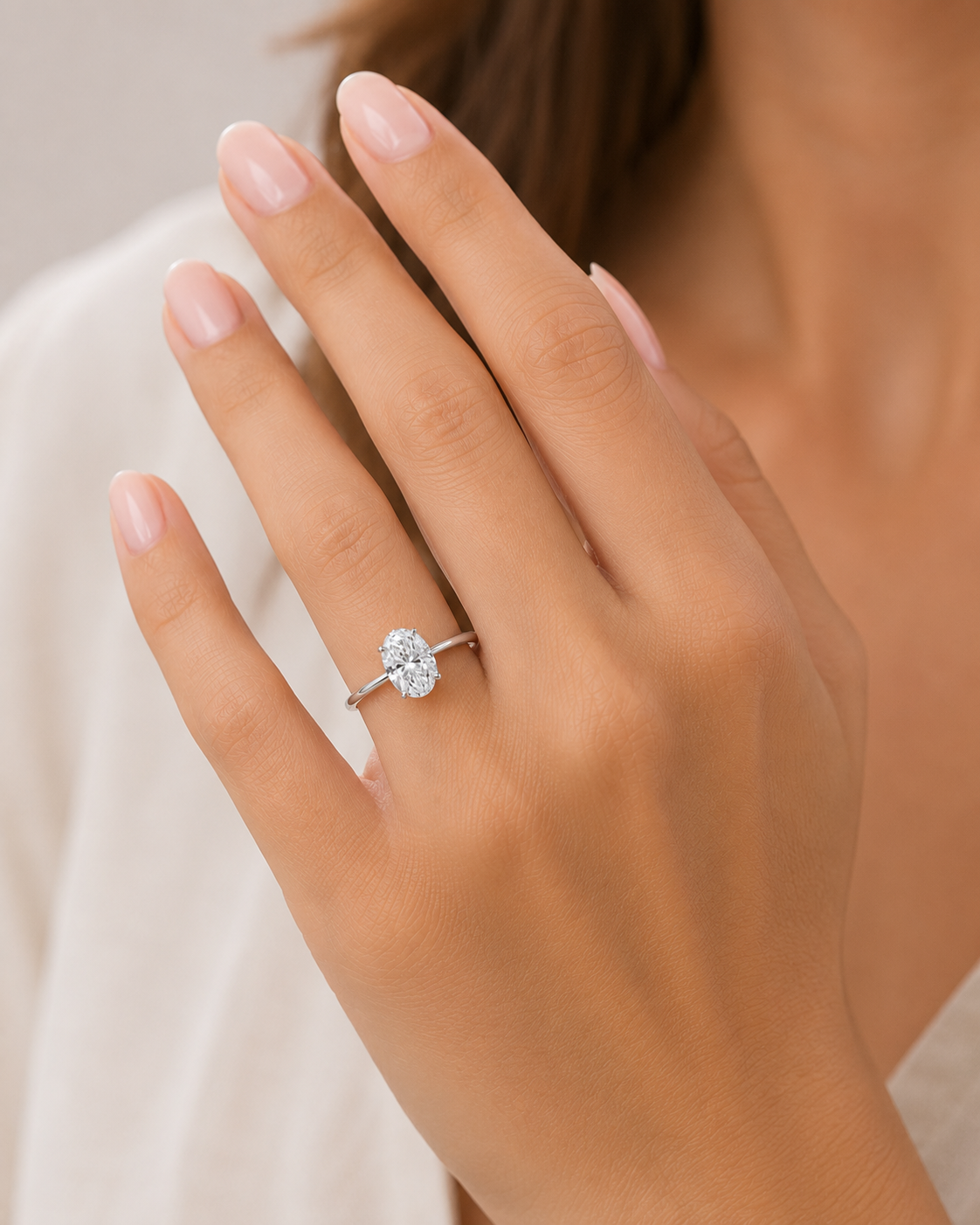14K Oval LG Diamond Solitare Ring - 1.0TW